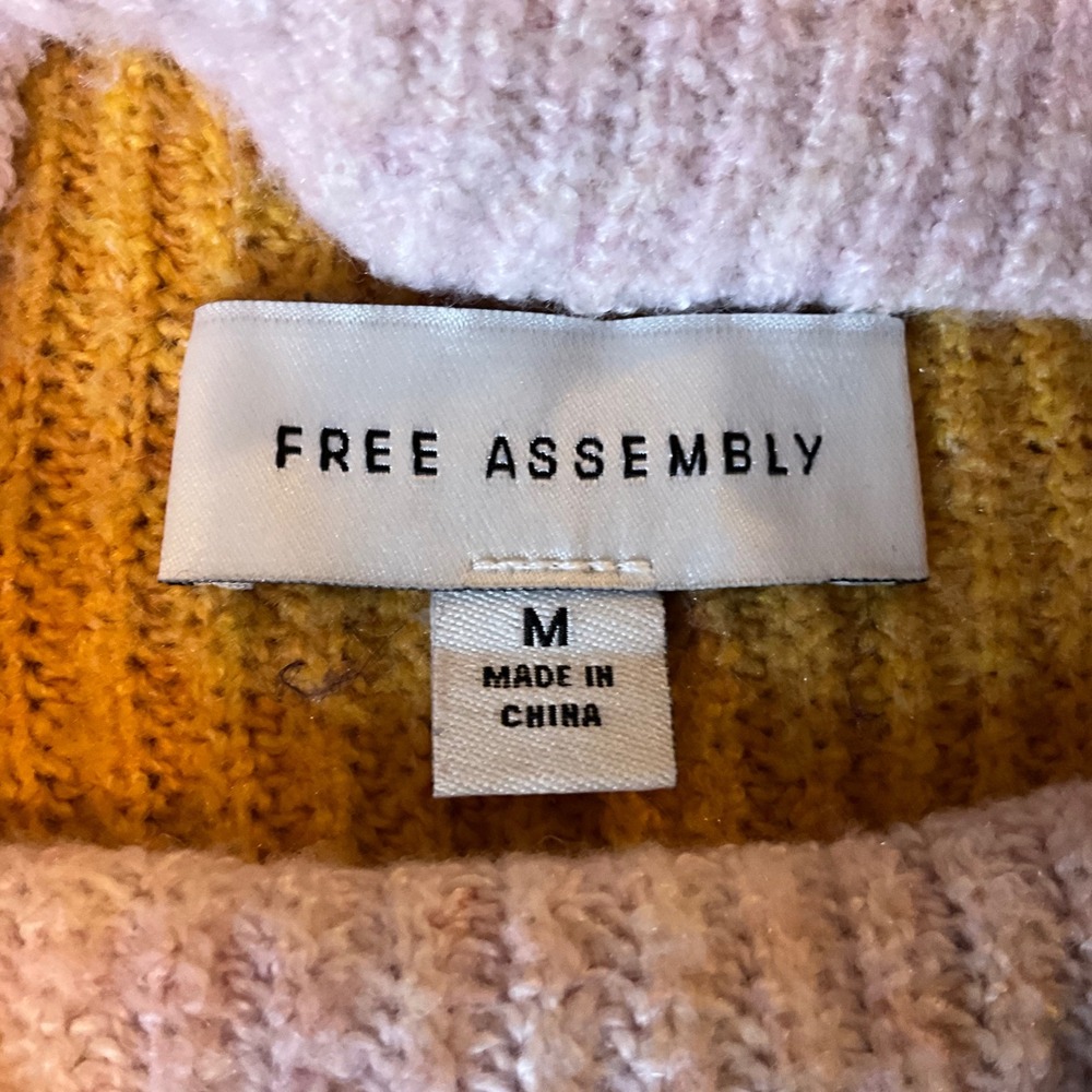 Free Assembly Colorblock Mock Neck Sweater Pink Navy Ochre Womens Sz M Y2K Style - Picture 6 of 9